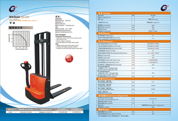 1.0T Electric Stacker Narrow Legs-2- Stage